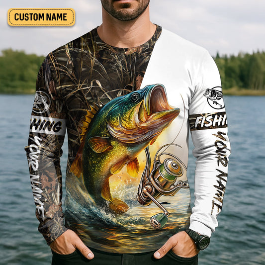 Maxcorners Camo Fishing Shirt, Fish Button Up Shirt, Fisherman Gift, UV Protection Clothing, Bass Fishing