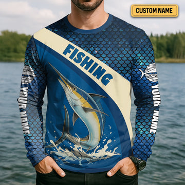 Maxcorners Swordfish Logo Hooded UPF Shirt, Fish Button Up Shirt, Fisherman Outfit, Presents For Fishermen