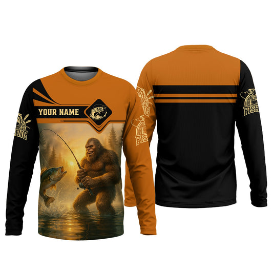 Maxcorners Bigfoot Fishing, SPF Long Sleeve Shirts, Funny Fishing Shirt, Best Fishing Gifts, Mens Casual Shirts