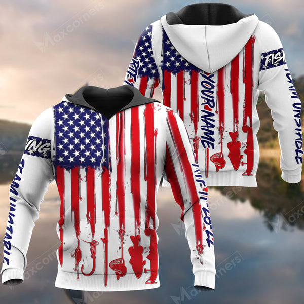 Maxcorners Customize Name American Flag Fishing 3D Shirts For TEAM UNSTABLE