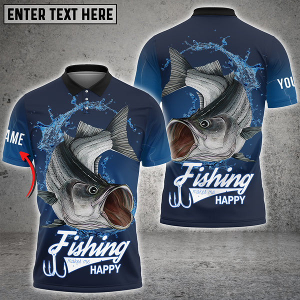 Maxcorners Fishing Makes Me Happy 3D Shirt Striped Bass Fishing Personalized