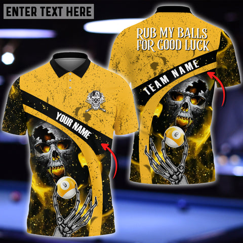 Maxcorners Personalized Billiard Ball 9 Skull Team Name Player Polo Shirt