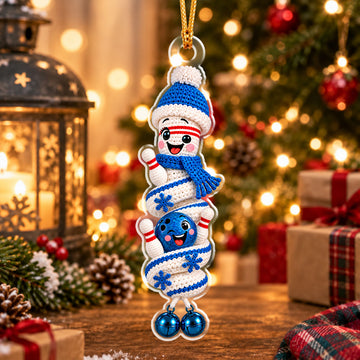 Maxcorners Bowling Crochet Amigurumi Spiral Cute Bowling Pin and Ball Characters Winter Beanie Scarf Snowflake Jingle Bells Christmas Ornament