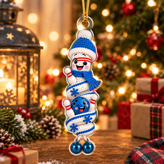 Maxcorners Bowling Crochet Amigurumi Spiral Cute Bowling Pin and Ball Characters Winter Beanie Scarf Snowflake Jingle Bells Christmas Ornament