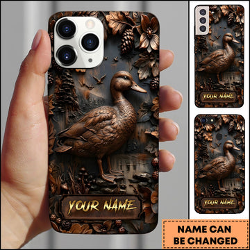 Maxcorners Duck Wildlife Rustic Wood Carving Forest Art Multiple Options Personalized Name Phone Case