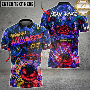 Maxcorners Bowling Halloween Pumpkin Ghost Neon Graphic Personalized Name, Team Name Unisex 3D Shirt (4 Colors)