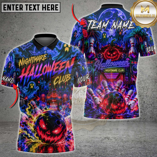 Maxcorners Bowling Halloween Pumpkin Ghost Neon Graphic Personalized Name, Team Name Unisex 3D Shirt (4 Colors)