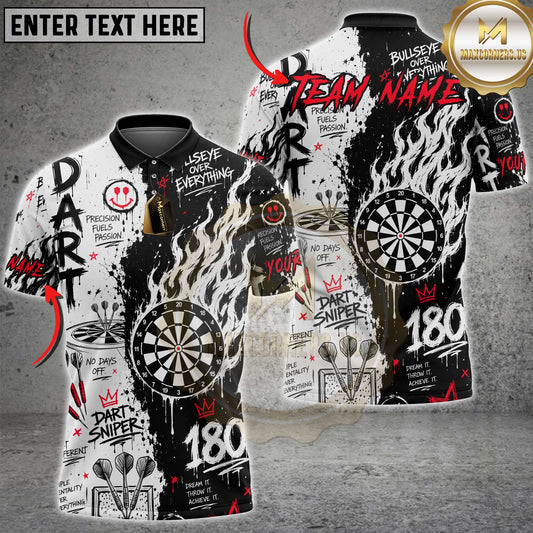 Maxcorners Darts 180 Dart Sniper Graffiti Flame Graphic Personalized Name, Team Name Unisex 3D Shirt (5 Colors)