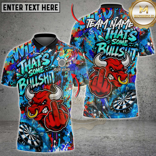 Maxcorners Darts Angry Bull Middle Finger That's Some Bullshit Paint Splatter Multi Options Personalized Name, Team Name Unisex 3D Shirt (5 Colors)