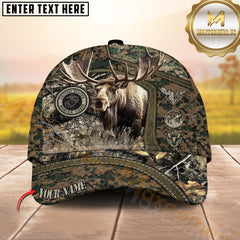 Maxcorners Hunting Moose Soldier Camo Cap Camouflage Design Personalized Name 3D Cap (4 style)