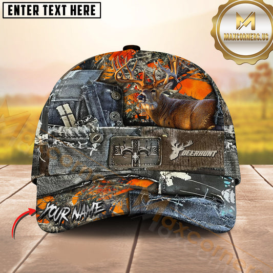 Maxcorners Deer Hunting 3D Buck Camouflage Patchwork Denim Design Personalized Name 3D Cap (6 colors)