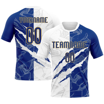 Maxcorners Custom Graffiti Pattern Royal-Old Gold Scratch Sublimation Volleyball Uniform Jersey LM2605