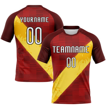 Maxcorners Custom Red Yellow-Black Lines Sublimation Volleyball Uniform Jersey LM2605