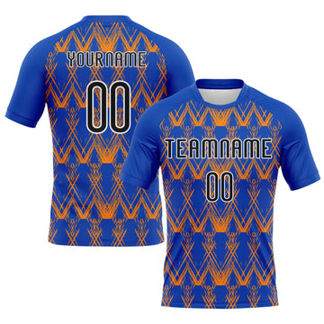 Maxcorners Custom Thunder Blue Black-Bay Orange Abstract Shape Sublimation Volleyball Uniform Jersey LM2605