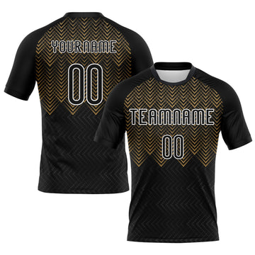Maxcorners Custom Black Old Gold-White Geometric Shape Sublimation Volleyball Uniform Jersey LM2605