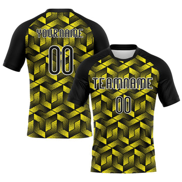 Maxcorners Custom Light Yellow Black-White Geometric Shape Elite Sublimation Volleyball Uniform Jersey LM2605