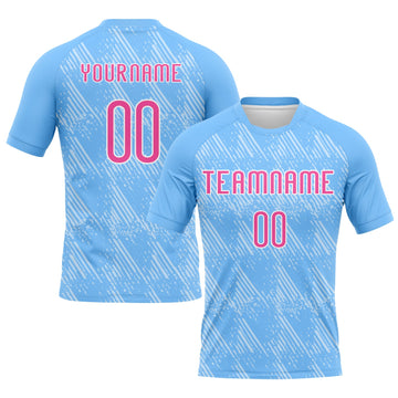 Maxcorners Custom Powder Blue Pink-White Lines Splatter Art Sublimation Volleyball Uniform Jersey LM2605