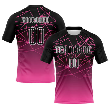 Maxcorners Custom Pink Black-White Abstract Network Sublimation Volleyball Uniform Jersey LM2605