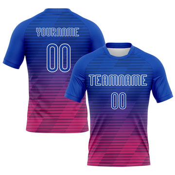 Maxcorners Custom Thunder Blue Pink-White Lines Sublimation Volleyball Uniform Jersey LM2605