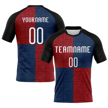 Maxcorners Custom Black Red-Royal Geometric Shape Sublimation Volleyball Uniform Jersey LM2605