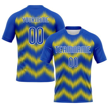 Maxcorners Custom Thunder Blue Gold-White Zigzag Sublimation Volleyball Uniform Jersey LM2605