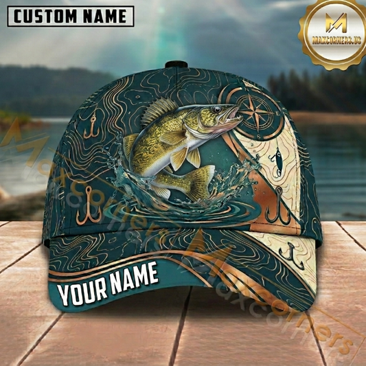 Maxcorners Compass and Contour Lines Design Custom Name Fishing Cap