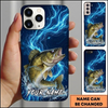 Maxcorners Electric Blue Lightning Splash Custom Name Fishing Phone Case