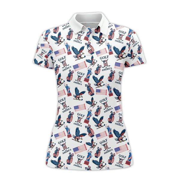 Maxcorners Golf Of America Pattern Golf Polos, USA Golf Shirt For Men, Crazy Golf Shirt For Golfers