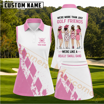 Maxcorners Pink Argyle Golf Friends Gang Personalized Name 3D Golf Shirt and Skirt