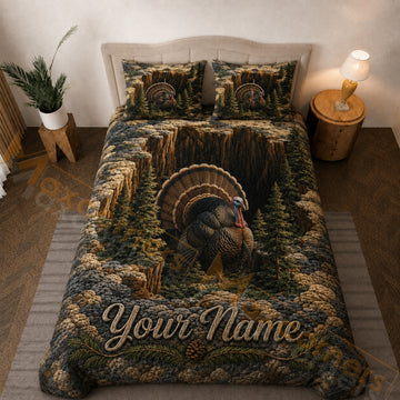 Maxcorners Brown Green Turkey Rocky Forest Bedding Set 3D Print Custom Name