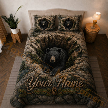 Maxcorners Rustic Brown Green Bear Forest Bedding Set 3D Print Custom Name