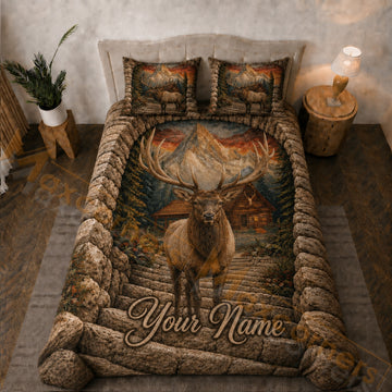 Maxcorners Rustic Brown Wild Elk Mountain Forest Cabin Bedding Set 3D Print Custom Name