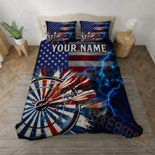 Maxcorners American Flag Lightning Darts Personalized Your Name Bedding Set 3D All Over Printed