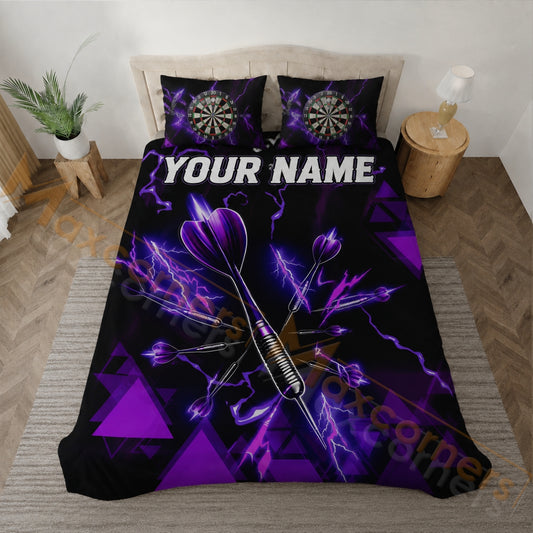 Maxcorners Purple Lightning Darts Personalized Your Name Bedding Set 3D All Over Printed