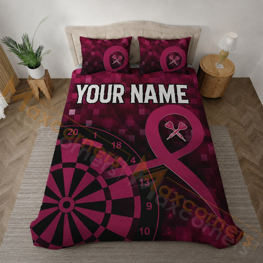Maxcorners Darts Pink Ribbon Dartboard Personalized Your Name Bedding Set 3D All Over Printed