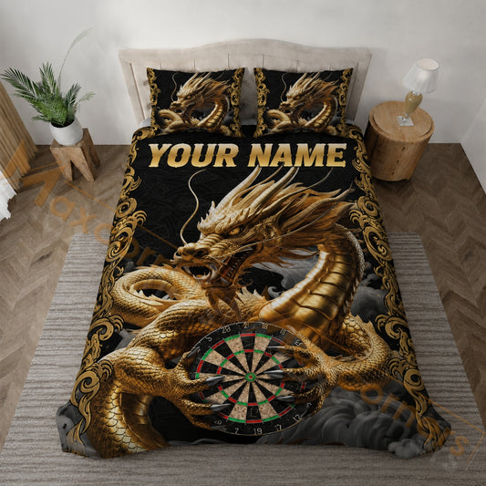Maxcorners Darts Golden Dragon Dartboard Personalized Your Name Bedding Set 3D All Over Pr