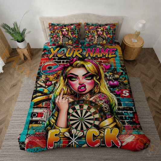 Maxcorners Darts Graffiti Girl Dartboard Personalized Your Name Bedding Set 3D All Over Printed