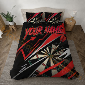 Maxcorners Darts Red Black Dartboard Personalized Your Name Bedding Set 3D All Over Printed