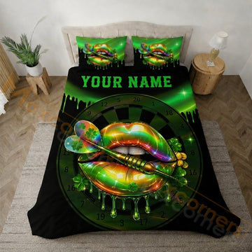 Maxcorners Darts Green Rainbow Lips Shamrock Bedding Set 3D All Over Printed