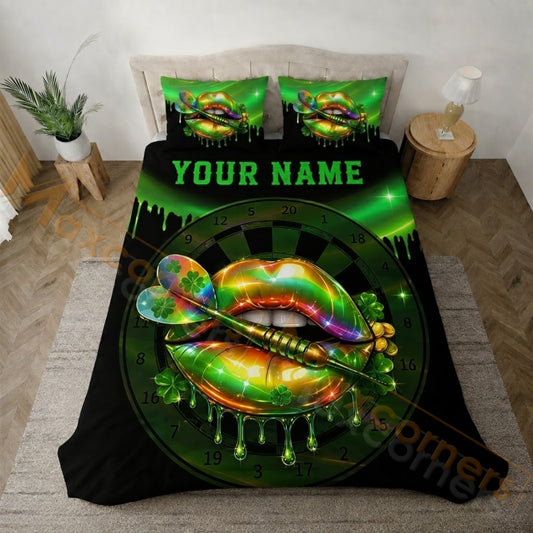Maxcorners Darts Green Rainbow Lips Shamrock Bedding Set 3D All Over Printed
