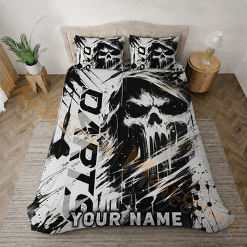 Maxcorners Darts Black White Graffiti Skull Bedding Set 3D All Over Printed