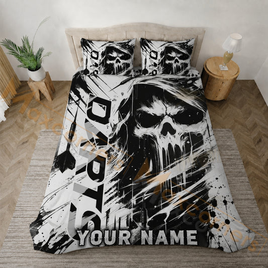 Maxcorners Darts Black White Graffiti Skull Bedding Set 3D All Over Printed