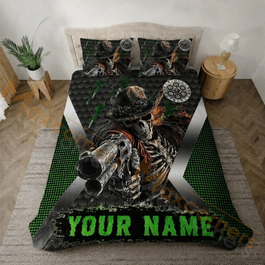 Maxcorners Darts Black Green Cowboy Skull Bedding Set 3D All Over Printed