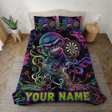 Maxcorners Darts Neon Purple Green Gangster Monkey Bedding Set 3D All Over Printed