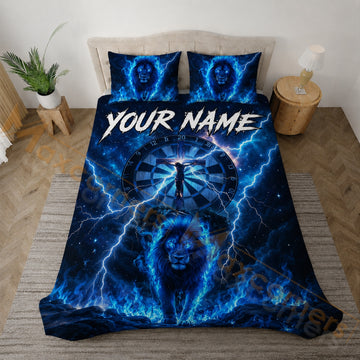 Maxcorners Darts Electric Blue Lightning Lion Bedding Set 3D All Over Printed