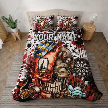 Maxcorners Darts Red Black Graffiti Clown Skull Bedding Set 3D All Over Printed