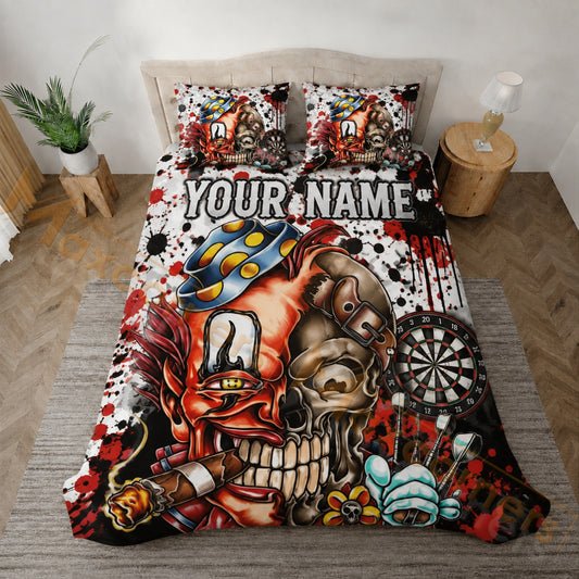 Maxcorners Darts Red Black Graffiti Clown Skull Bedding Set 3D All Over Printed