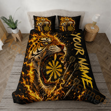 Maxcorners Darts Black Gold Flaming Tiger Bedding Set 3D All Over Printed