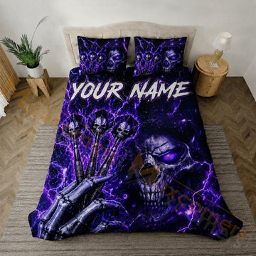Maxcorners Darts Purple Lightning Skull Bedding Set 3D All Over Printed
