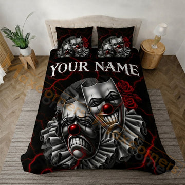 Maxcorners Darts Black Red Creepy Clown Masks Bedding Set 3D All Over Printed